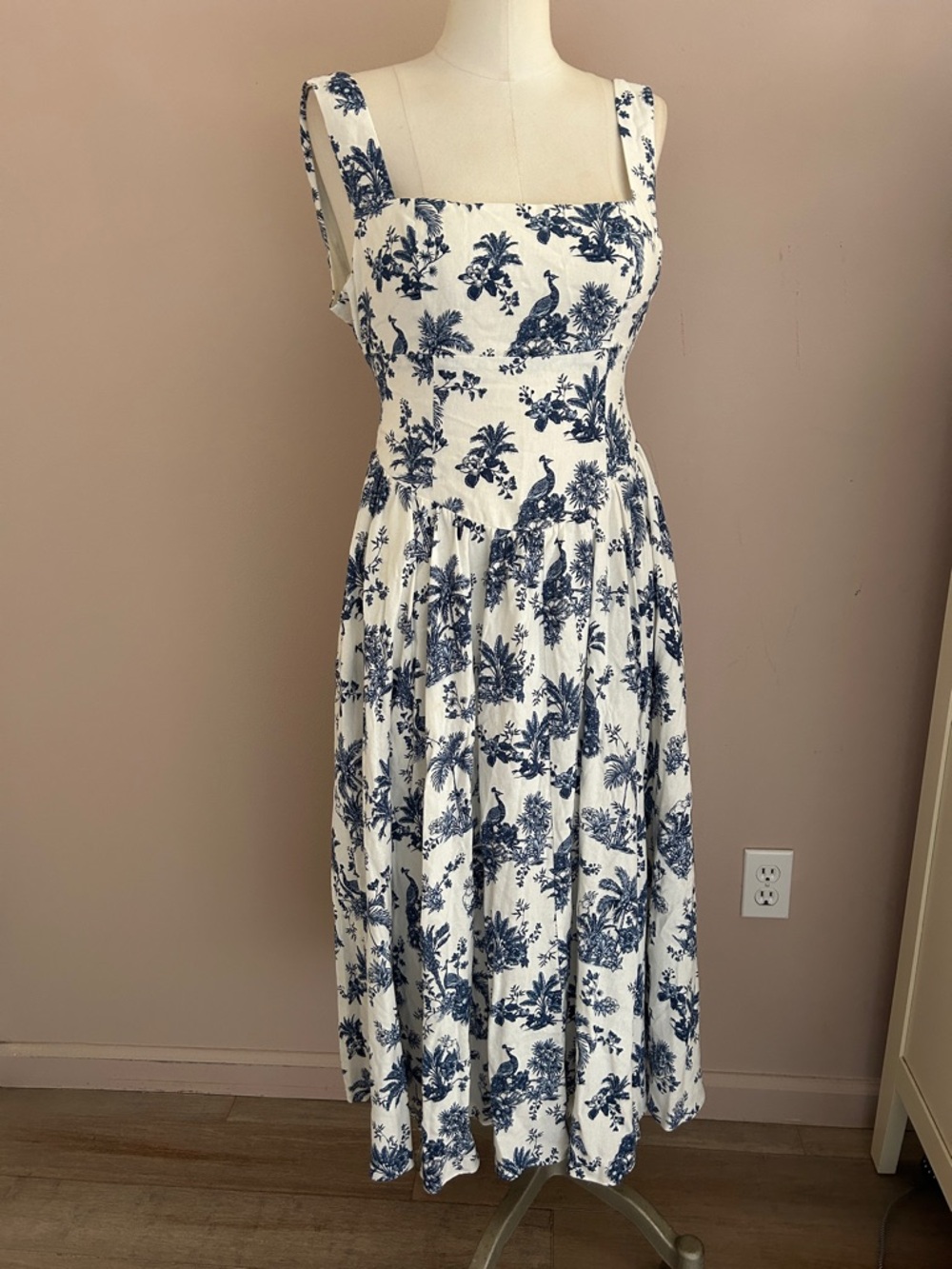 Caroline Constas Etoile floral print midi dress blue white linen-blend fabric